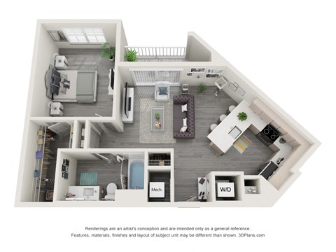 Floor plan for 1 bed, 1 bath, 783 sqft